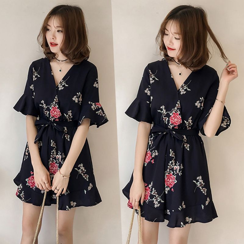 Jumpsuit cổ chữ V lưng cao hoạ tiết hoa cho phái nữ