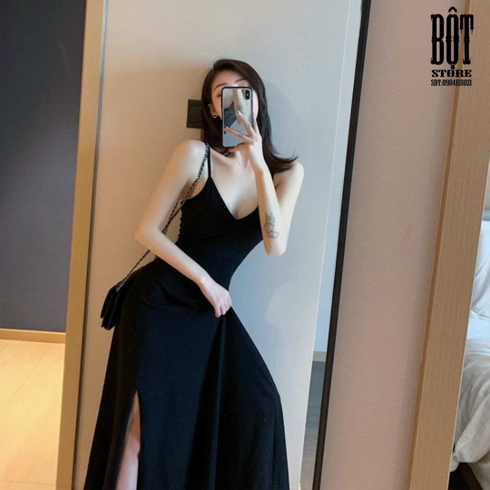 Đầm body đen 2 dây nhúng thân | BigBuy360 - bigbuy360.vn