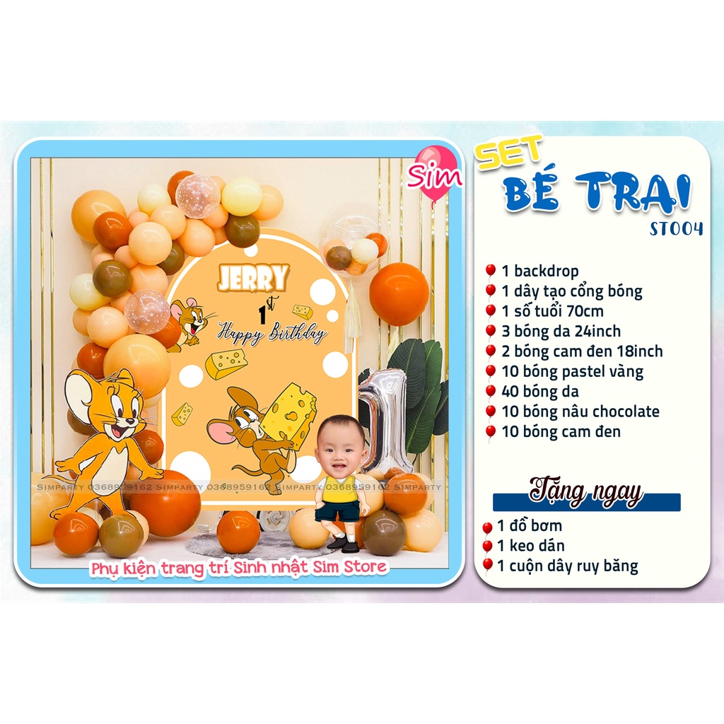 Set trang trí sinh nhật, trang trí thôi nôi, đầy tháng bé trai bé gái hot trend siêu dễ thương trọn bộ đầy đủ Simparty