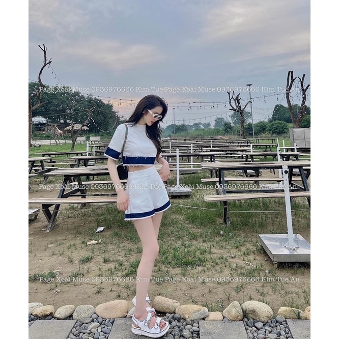 Set bộ nữ sang chảnh áo croptop phối quần viền chất cực đẹp