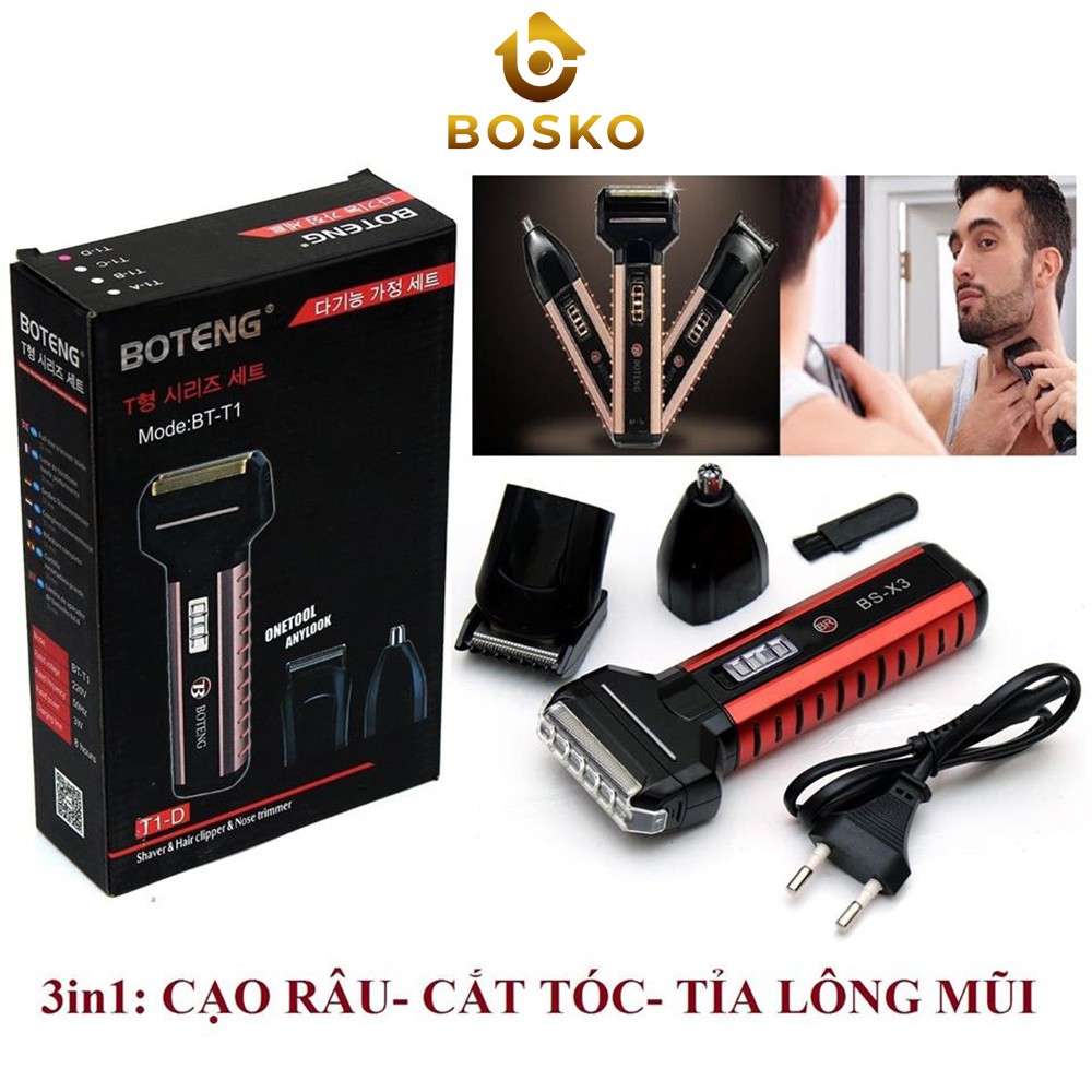 Máy cạo râu, tông đơ 3in1 Boteng thiết kế gọn nhẹ, đa năng - Bosko