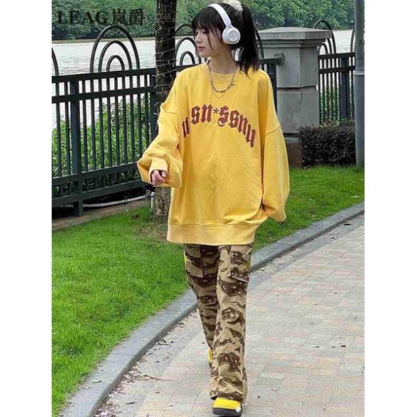 Áo Sweater Nỉ Vàng Unisex Nam Nữ, Áo Cổ Tròn Tay Bồng From Rộng Hàn Quốc( Hàng sẵn)