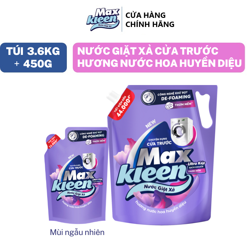 Túi Nước Giặt Xả MaxKleen chuyên dụng Cửa Trước 3.6kg  Tặng thêm Túi 450G mùi ngẫu nhiên