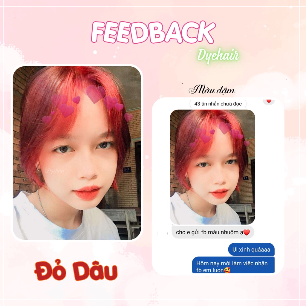 Thuốc nhuộm tóc, thuốc nhuộm tóc màu Đỏ Dâu DYE HAIR, tặng kèm oxy trợ nhuộm và bao tay