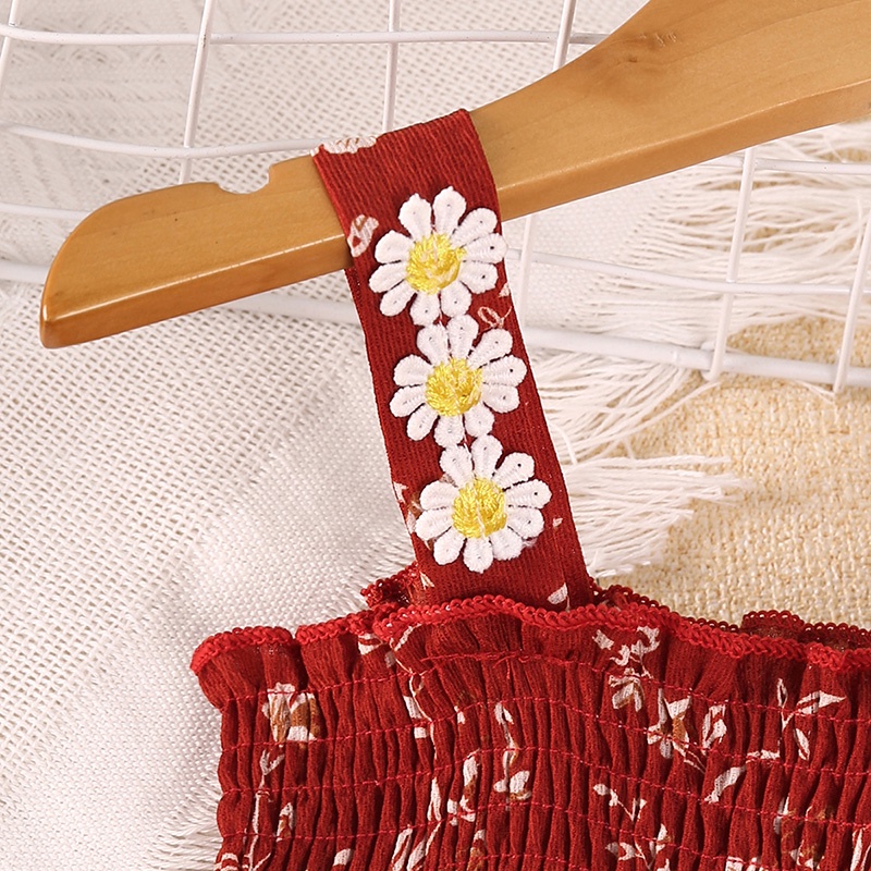 Đầm SIYYIS dáng xòe chữ A vải voan in hoa màu đỏ dành cho bé gái 2-6 tuổi