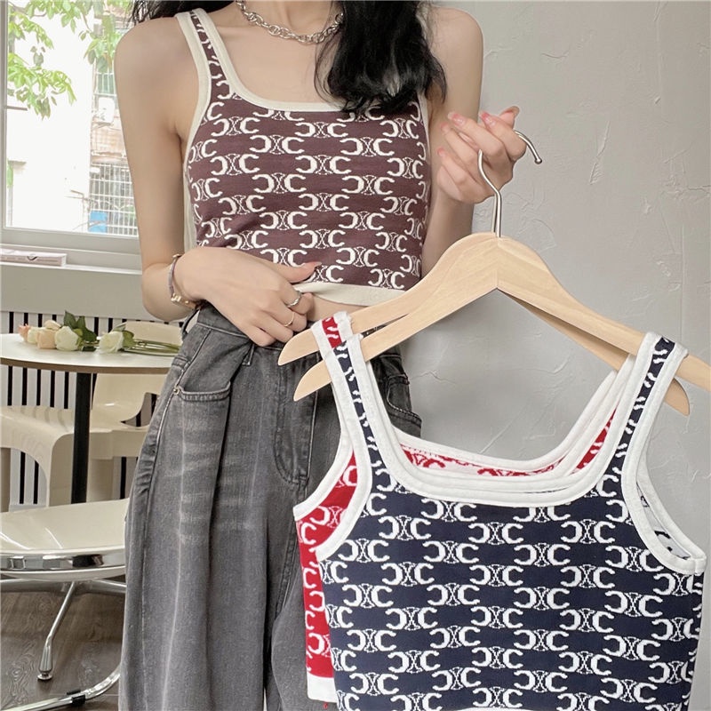 Áo Dệt Kim Hai Dây Dáng Ngắn Phong Cách Thời Trang Hàn Quốc