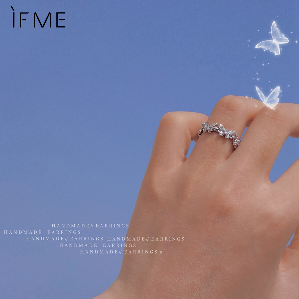 IF ME Nhẫn Trang Sức Mở Hình Bướm Đính Pha Lê Thời Trang Nữ Thanh Lịch