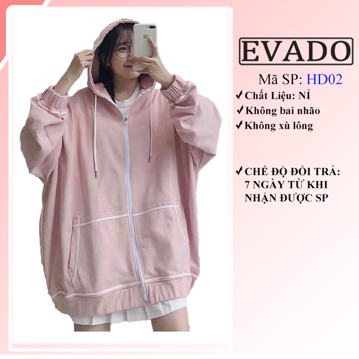 Áo khoác nữ form rộng có mũ thu đông hoodie phồng phối viền chất nỉ bomber kiểu cardigan màu đen ulzzang EVADO HD02 | BigBuy360 - bigbuy360.vn