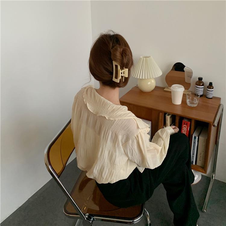 Áo Sơ Mi Trơn Tay Dài Cổ Chữ V Thời Trang Dành Cho Nữ