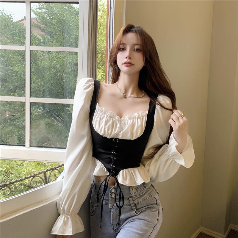 Áo Sơ Mi Tay Dài Cổ Vuông Dáng Ôm Thời Trang Sang Trọng Cho Nữ