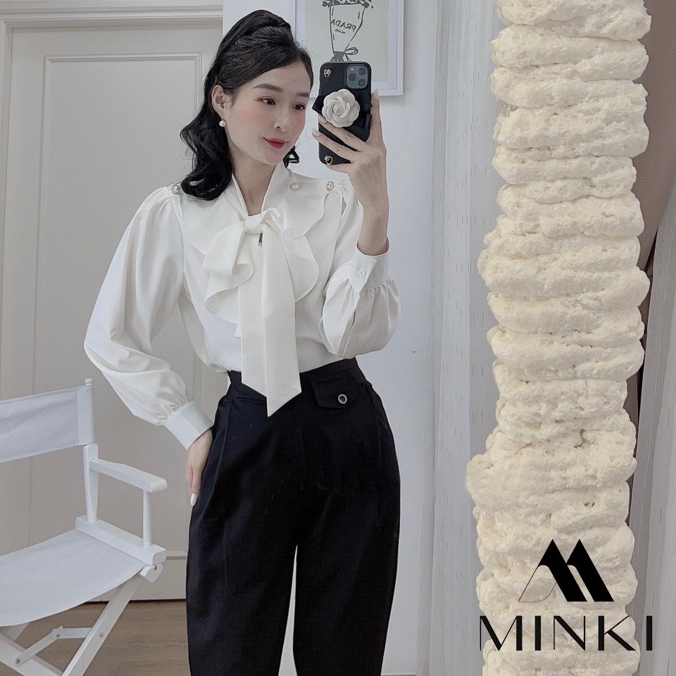 ÁO SƠ MI LỤA CỔ BÈO TIỂU THƯ - CHẤT LIỆU CAO CẤP - MÀU TRẮNG / KEM