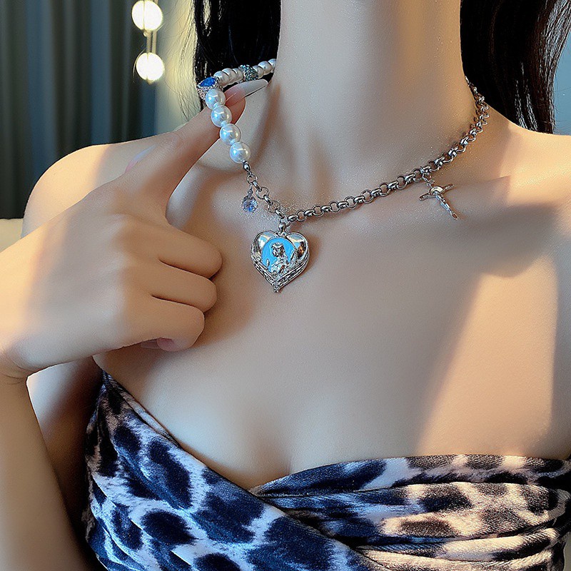 Dây chuyền mặt hình trái tim đính ngọc trai sang trọng cho nữ 191065