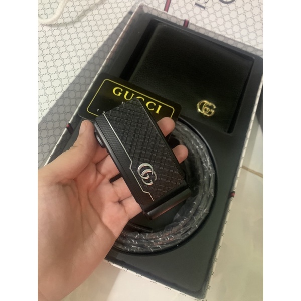 Set 2 món Ví nam gc và nịt thắt lưng fullbox kèm túi giấy hiệu