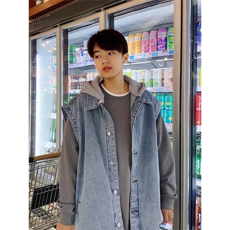 Áo Khoác Bò Ngắn tay Gile Phối Nón Jeans Basic Unisex.