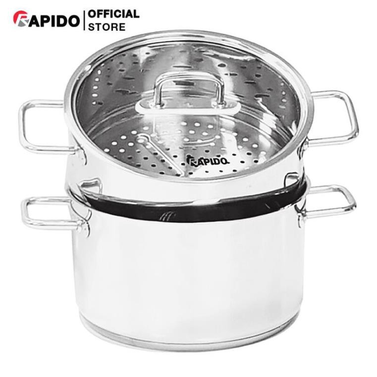 Nồi hấp Rapido RK28S thép không rỉ 304 (inox), nắp thủy tinh chịu nhiệt, dùng cho mọi loại bếp - Hàng chính hãng