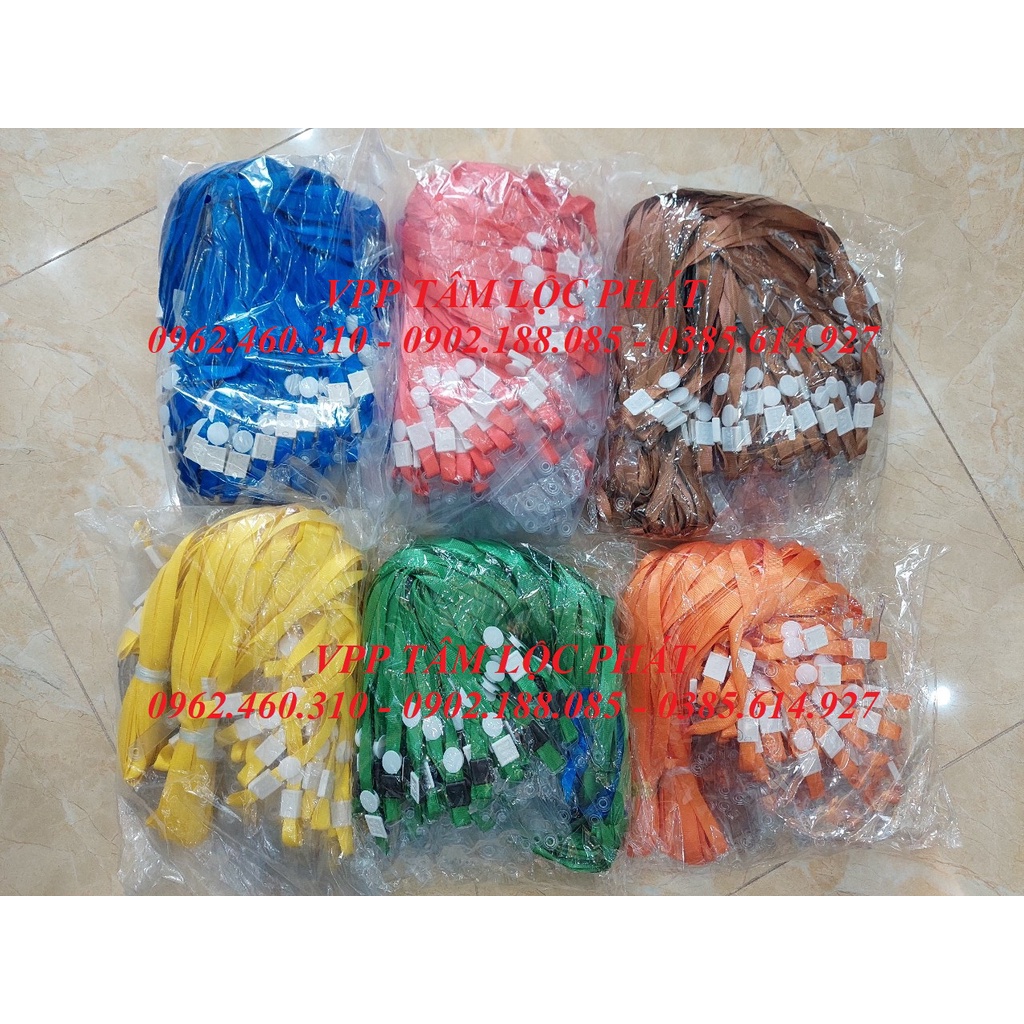 Sỉ 100 Dây đeo thẻ lụa móc nhựa, bản rộng 1cm , các màu xanh biển, đỏ, vàng, cam, xanh lá, nâu