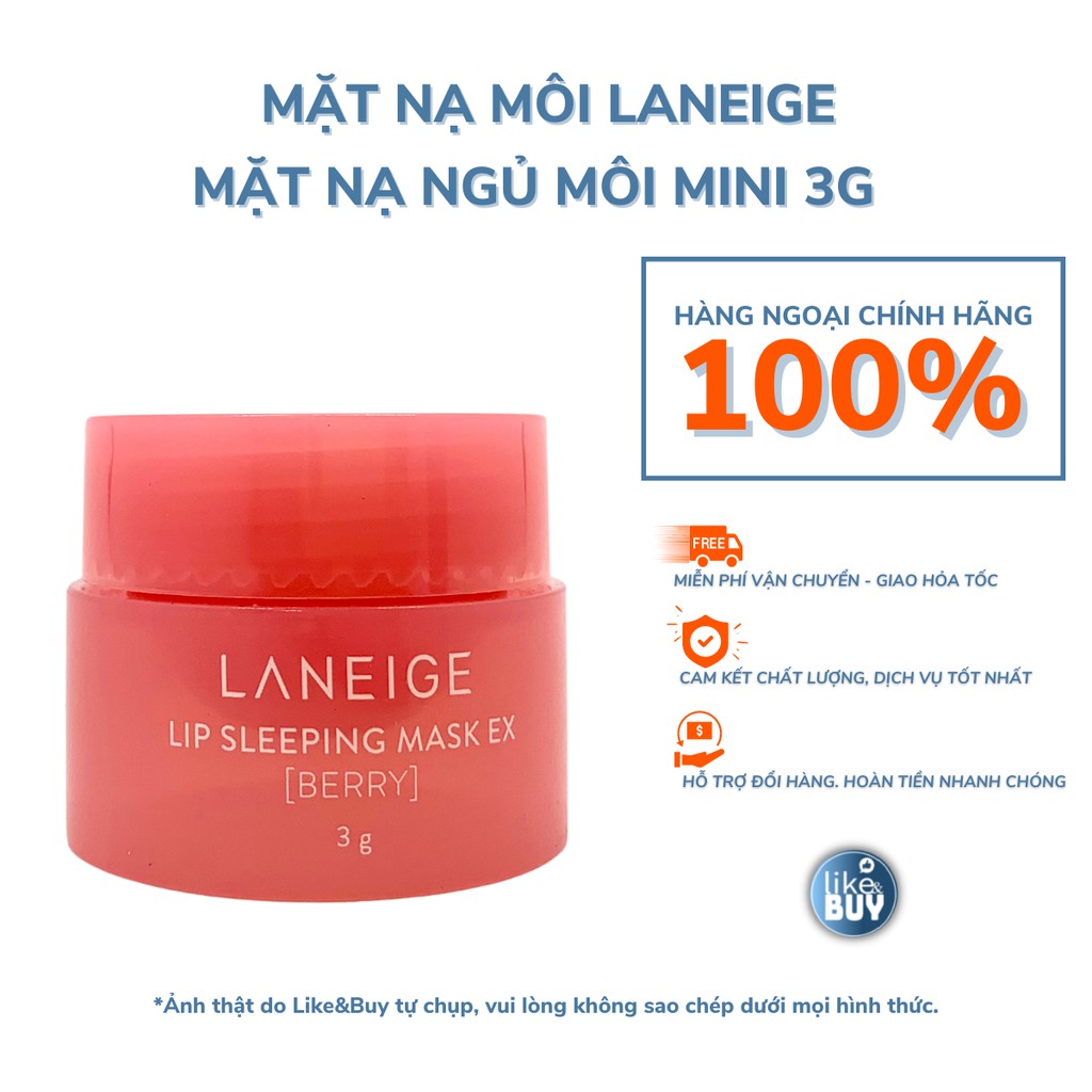 Mặt nạ ngủ môi Laneige Lip Sleeping Mask size mini 3g hàng Hàn Quốc. Tẩy tế bào chết, dưỡng ẩm, giảm khô, giảm thâm môi