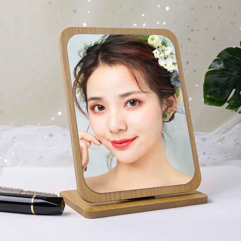 PVN26576 Gương trang điểm để bàn khung gỗ cao cấp phong cách Hàn Quốc