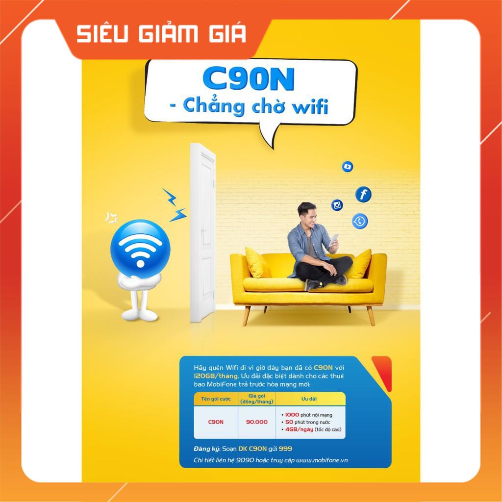 Sim 4G nghe gọi Mobifone gói C90N, trọn gói 1 năm không nạp tiền, miễn phí 1.440Gb data.