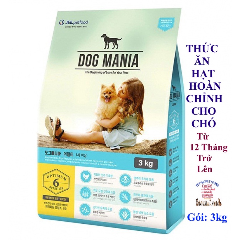 Thức ăn hạt cho Chó DOG MANIA ADULT Gói 3kg Bổ sung dinh dưỡng hoàn chỉnh cho Chó trưởng thành Xuất xứ Hàn quốc