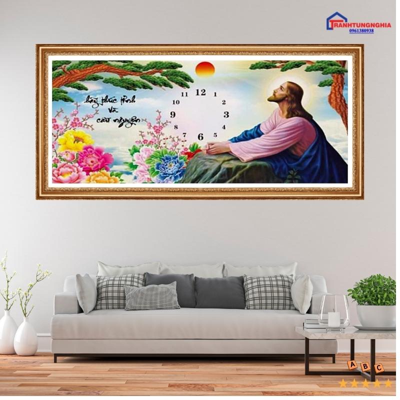 Tranh đính đá, tranh thêu chữ thập đồng hồ chúa giêsu