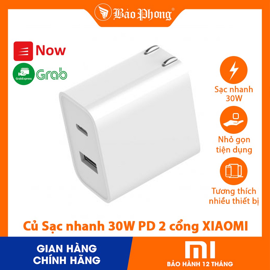 Củ Sạc nhanh 30W PD 2 cổng XIAOMI Usb Charger 30W 1A1C cho iPhone iPad Samsung Oppo IP 6 7 8 Xs Xr Max 11 12 Pro Air cục