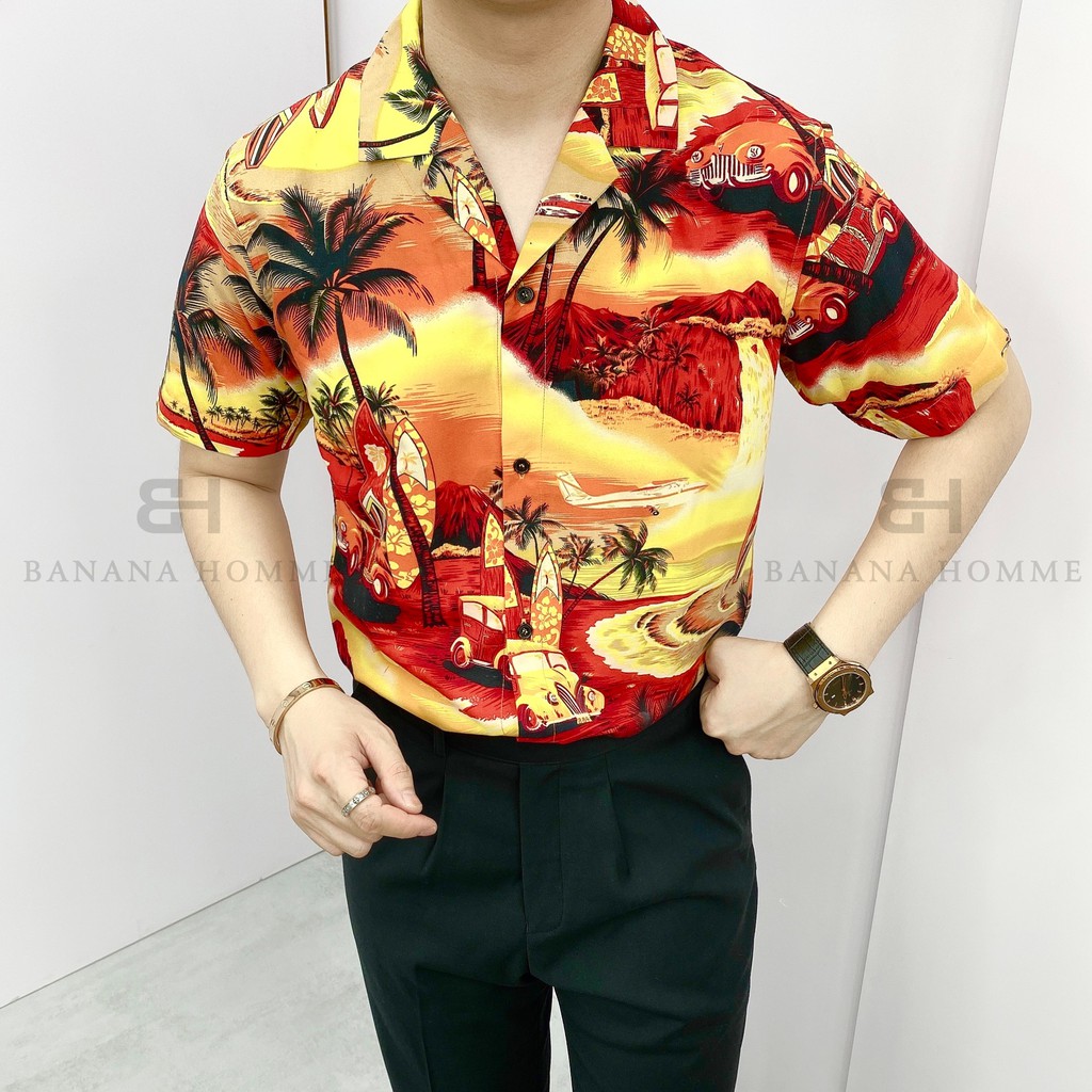 Áo Sơ Mi Nam Hoạ Tiết Sunset Cộc Tay BANANA HOMME Chất vải thoáng mát, ít nhăn, thấm hút 2021 | BigBuy360 - bigbuy360.vn
