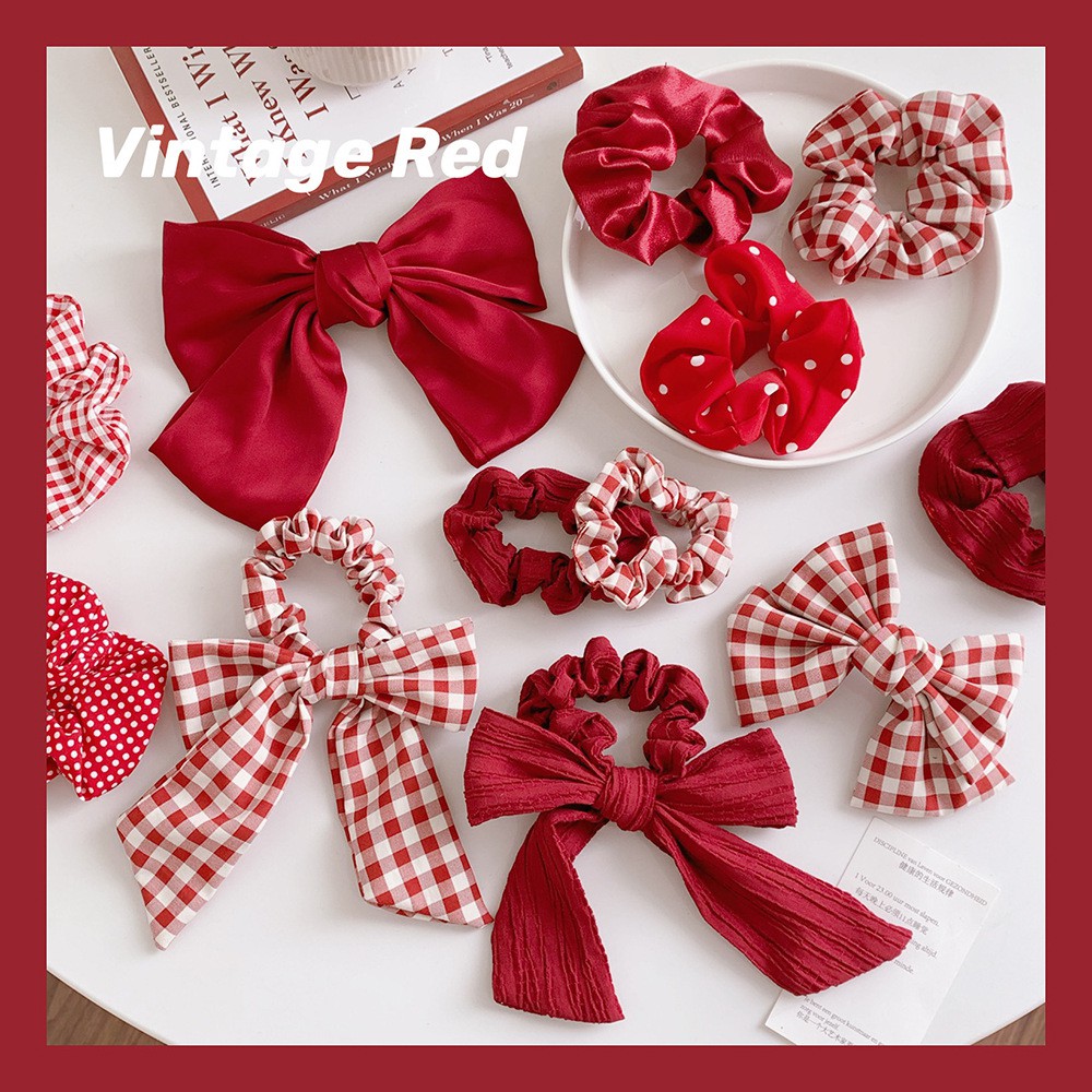 Scrunchies và Kẹp Tóc Bấm Lớn Tone Đỏ Vintage Red Hot Trend