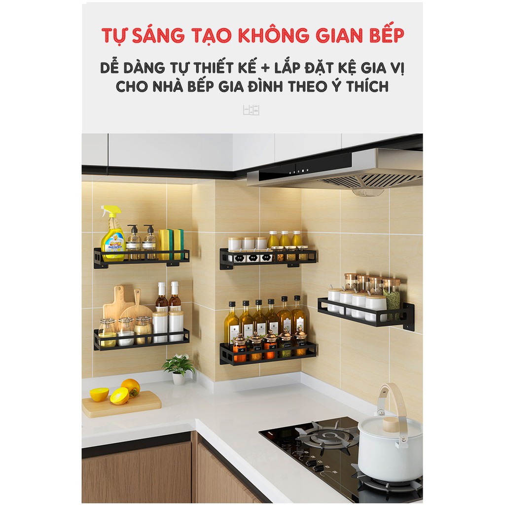 Kệ Sắt Dán Tường Để Gia Vị Hình Chữ Nhật Mẫu Mới