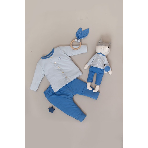 Bộ Quần Áo Dài Cài Thẳng Nous  Màu Xanh - Chất Liệu Nu Petit Mềm Mại Kháng Khuẩn (Size Từ 0-3 Tháng Đến 9-12 Tháng)