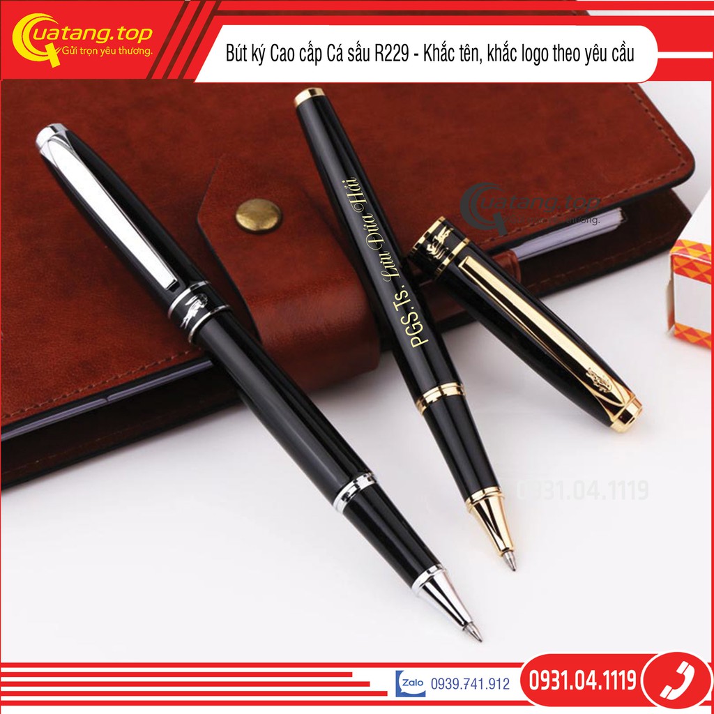 Bút ký cao cấp Cá sấu Cocrodeli TopGift R229 viền vàng, Ngòi 0.5mm mực xanh Quà tặng sếp, sinh nhật bạn bè