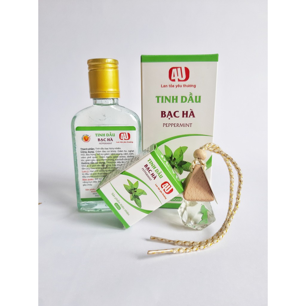 Tinh dầu bạc hà nguyên chất 4U chai 100ml và chai treo xe, treo phòng đa dụng