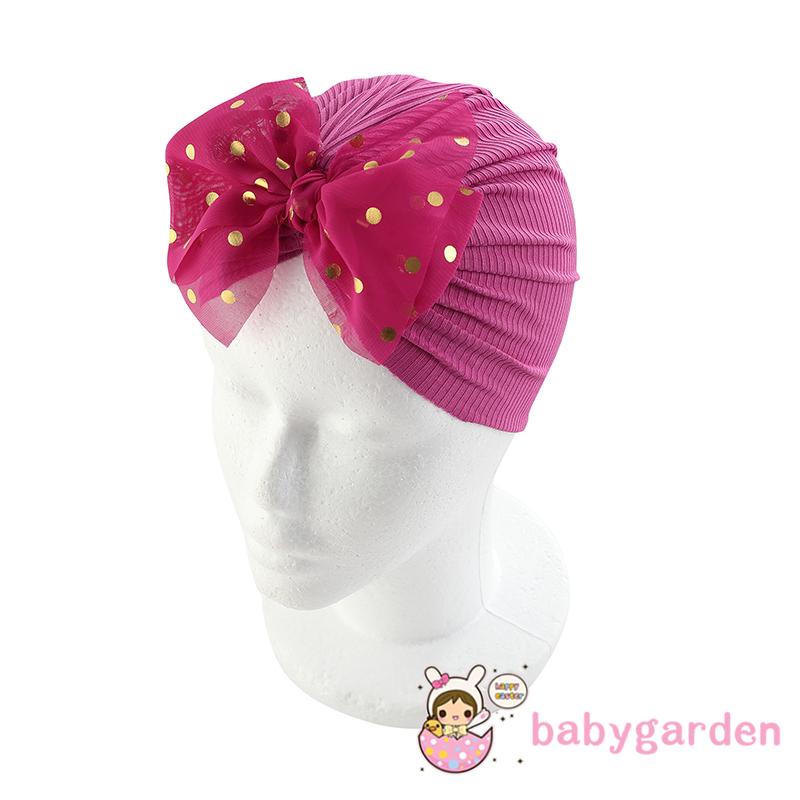 Mũ turban trùm đầu dệt kim đính nơ trang trí phụ kiện cho bé sơ sinh