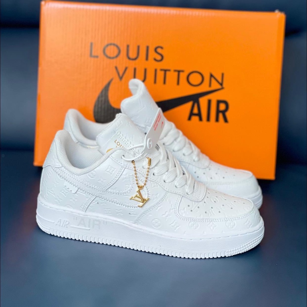 Giày thể thao AF1 LV Trắng Xám Đen, giầy sneaker air force 1 trắng in họa tiết luis nam nữ hót trend 2022 hàng FullBox
