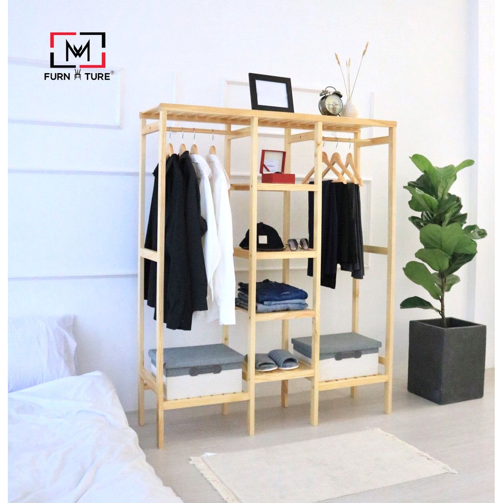 TỦ TREO QUẦN ÁO 2 NGĂN LẮP RÁP KIỂU HÀN QUỐC MÀU TỰ NHIÊN - TRIPPLE HANGER NATURAL