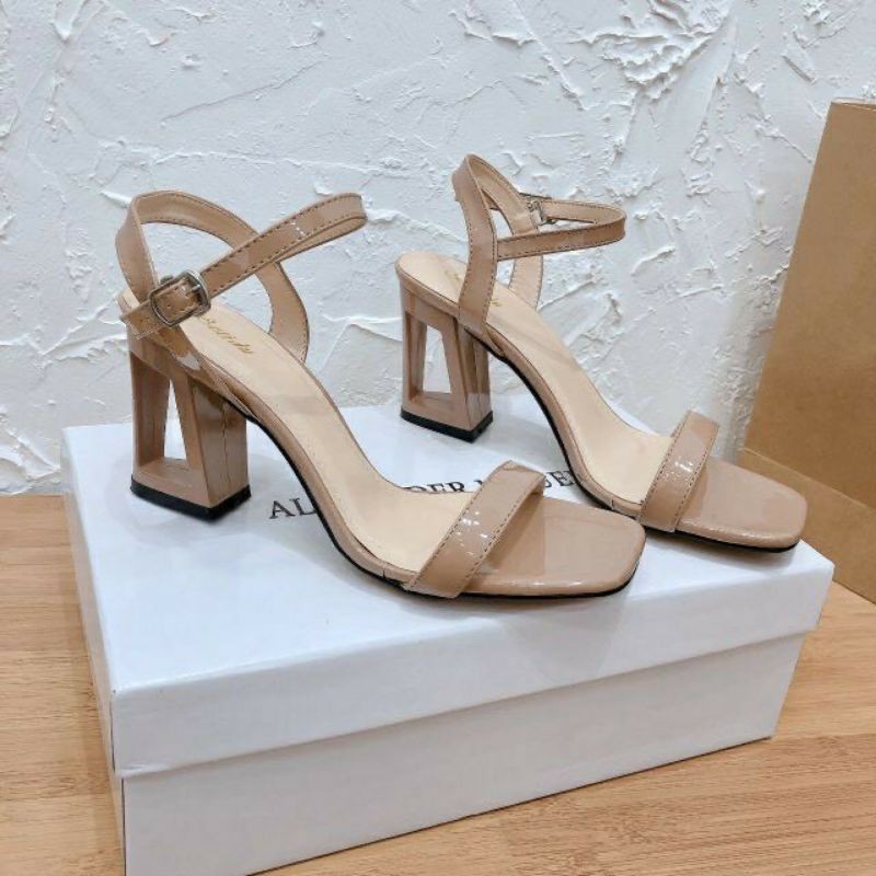 Giày sandal cao gót nữ 7p quai mảnh gót vuông dáng chữ A cao cấp