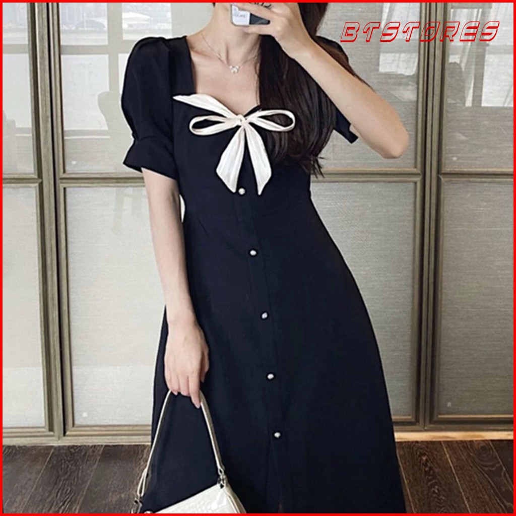 Đầm tiểu thư cổ vuông phối nơ ngực Xona - BT065