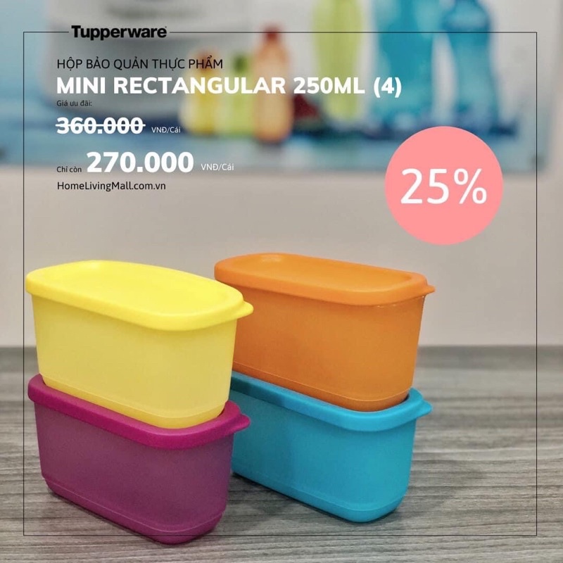 Bộ 4 hộp bảo quản thực phẩm Mini retangular 250ml Tupperware.