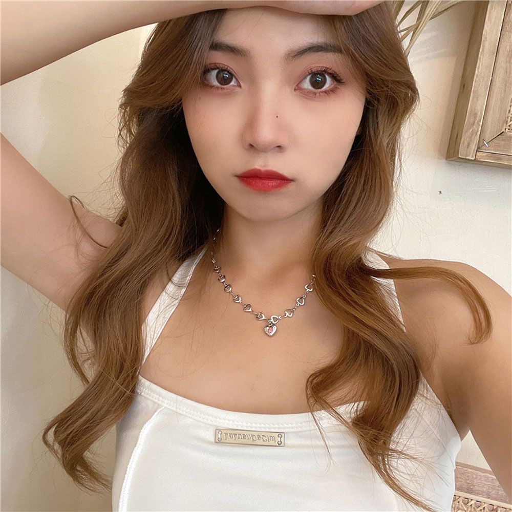 Vòng cổ choker mặt trái tim màu hồng thời trang phong cách punk độc đáo cổ điển