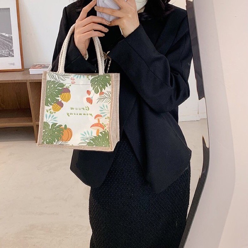 Túi Cói In Hình Phong Cách Vintage | BigBuy360 - bigbuy360.vn