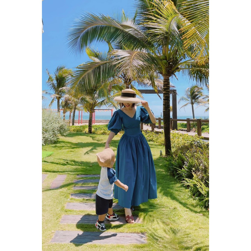 [KÈM QUÀ TẶNG] Váy xanh dáng xòe tay bồng siêu xinh zulyshop | BigBuy360 - bigbuy360.vn