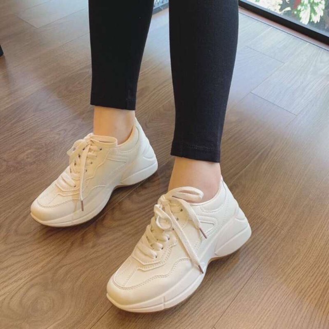 [Ảnh Thật] Vuốt sang Thể thao sneaker kem sữa độn 4cm buộc dây Suvn