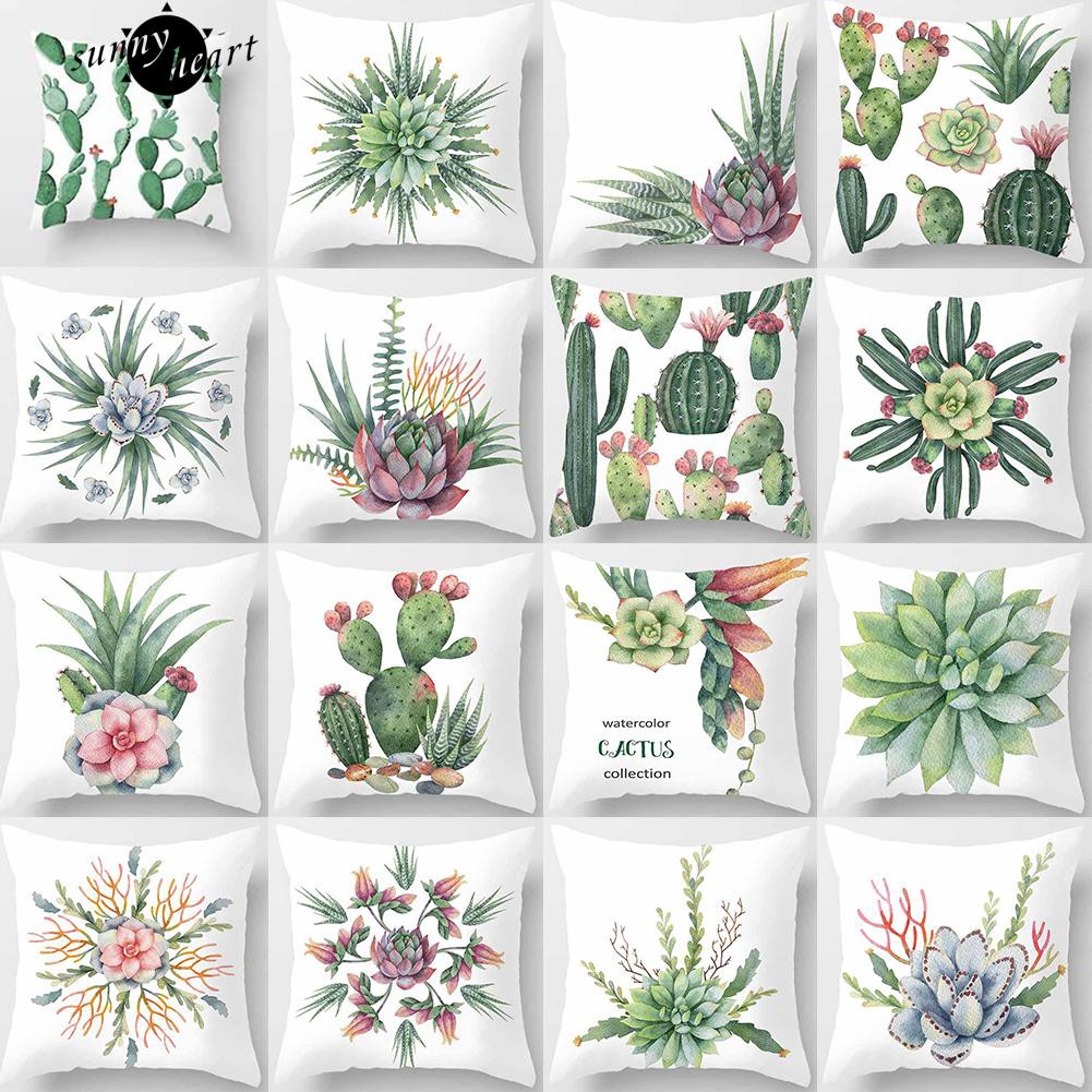 Vỏ Gối Vuông In Hình Cây Xương Rồng Độc Đáo Phong Cách