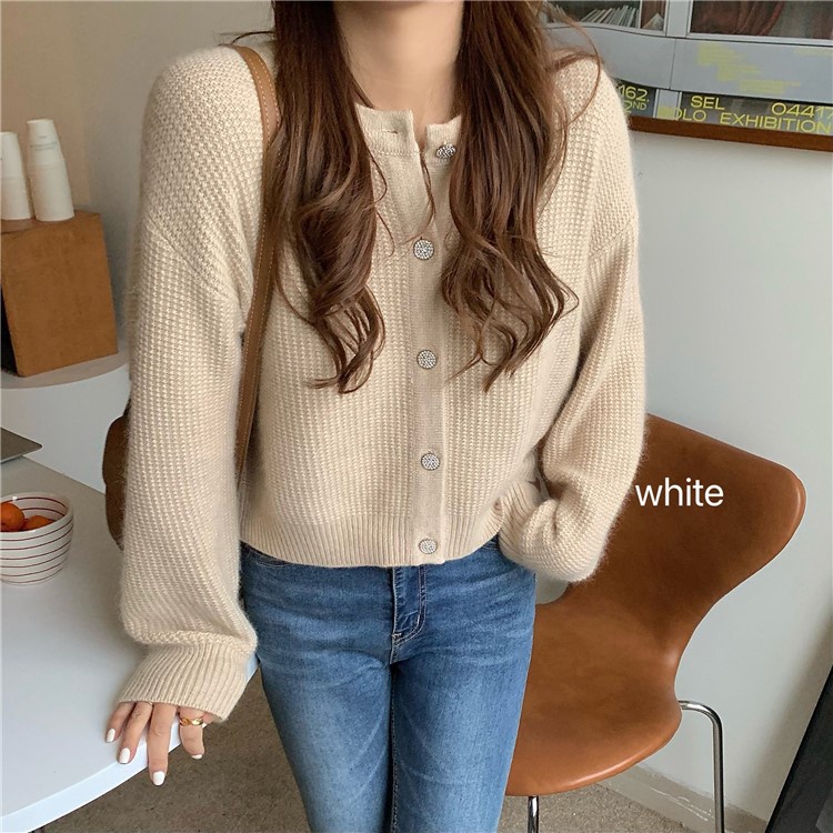 SUXI Áo khoác cardigan dệt kim dáng rộng màu trơn phong cách vintage mới thời trang