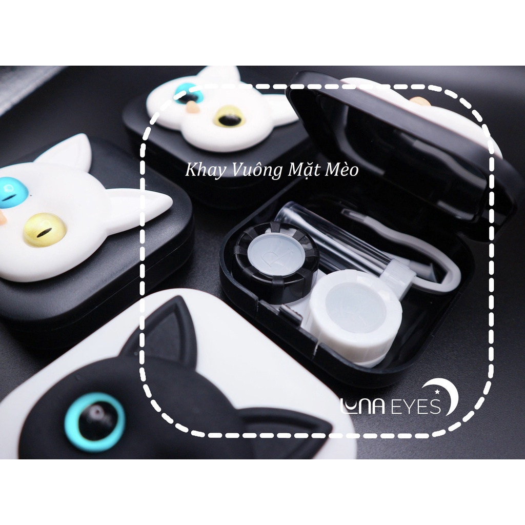 KHAY GƯƠNG HỘP VUÔNG MẶT MÈO Kèm dụng cụ đeo lens