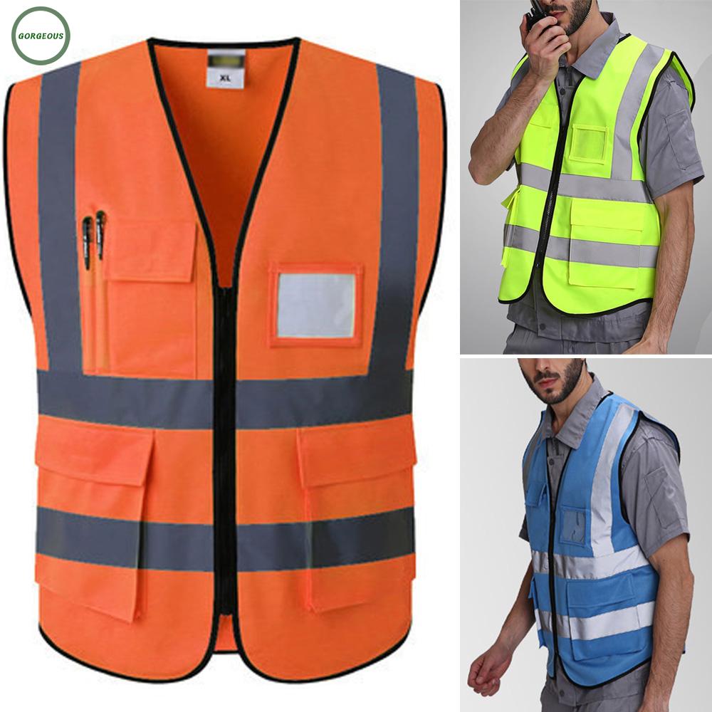 Vest Tops Security Construction Shirts Summer Pockets Zipper Sleeveless