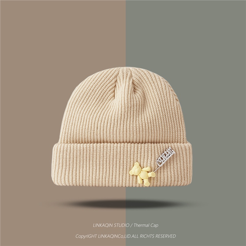 Mũ len họa tiết gấu ghim bên trong phong cách Nhật Bản thời trang thu đông cho nữ