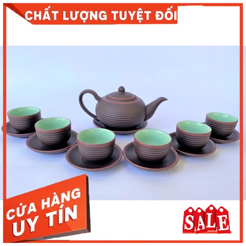 Bộ ấm trà gốm tử sa Bát Tràng dáng Tống Ganh Gụ chỉ đỏ