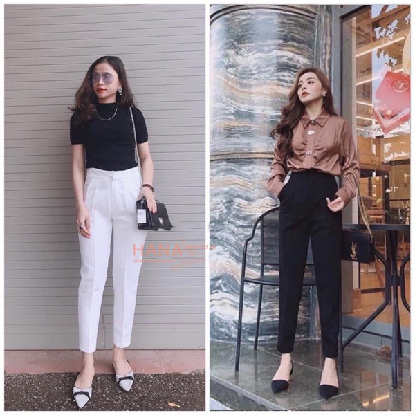 Quần tây baggy công sở nữ cạp cao cúc bọc khuy vải 1 ly màu Đen - Vải tuyết mưa - Dáng dài ống đứng - Mặc đi làm đi học | BigBuy360 - bigbuy360.vn