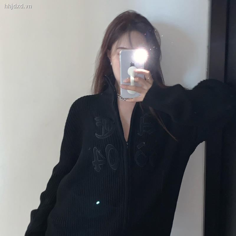Áo khoác cardigan dệt kim tay dài dáng rộng thêu họa tiết thời trang thu đông mới dành cho nữ